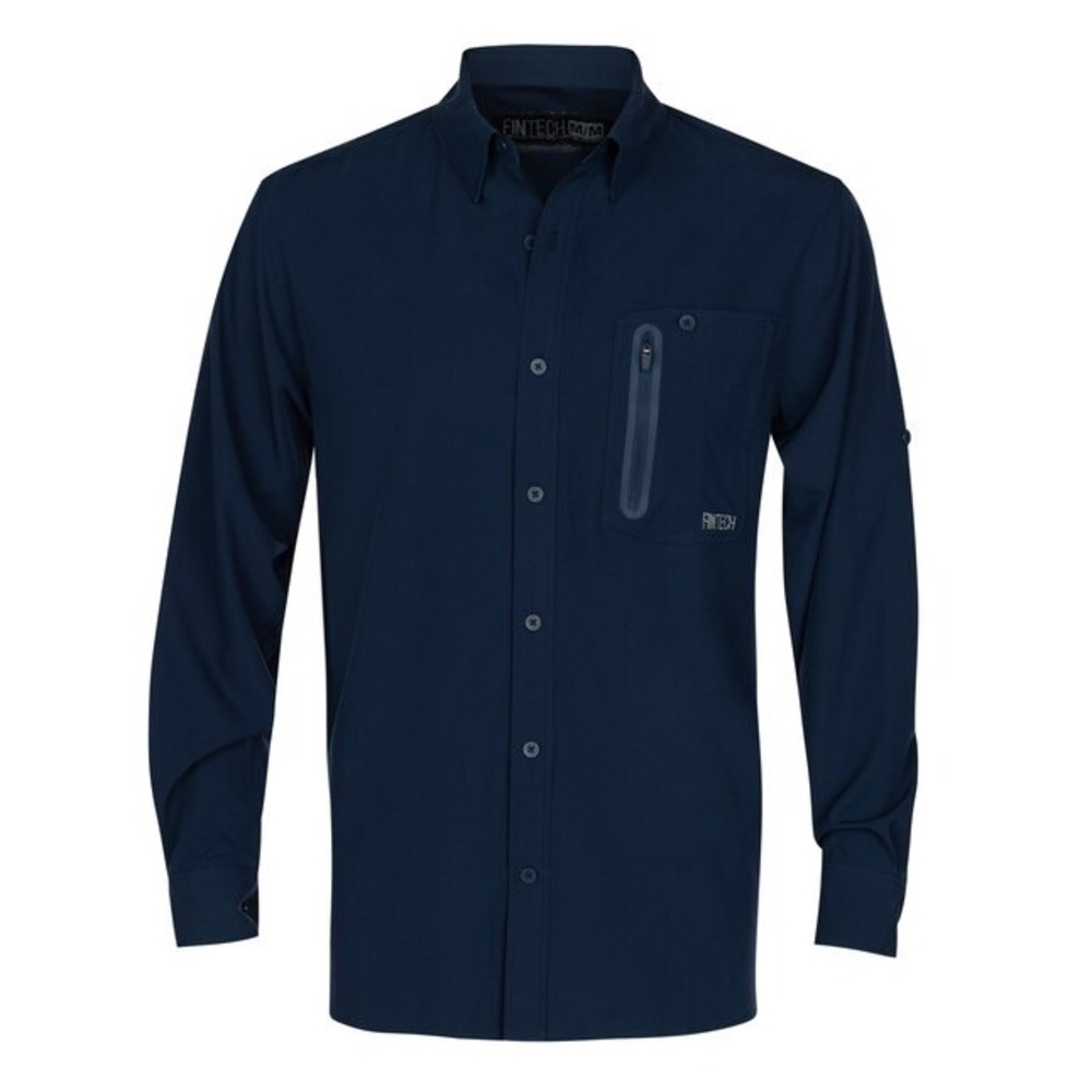 Men's FinTech Gorpcore Utility Button Down Shirt Navy Deep Sea Size M Fishing